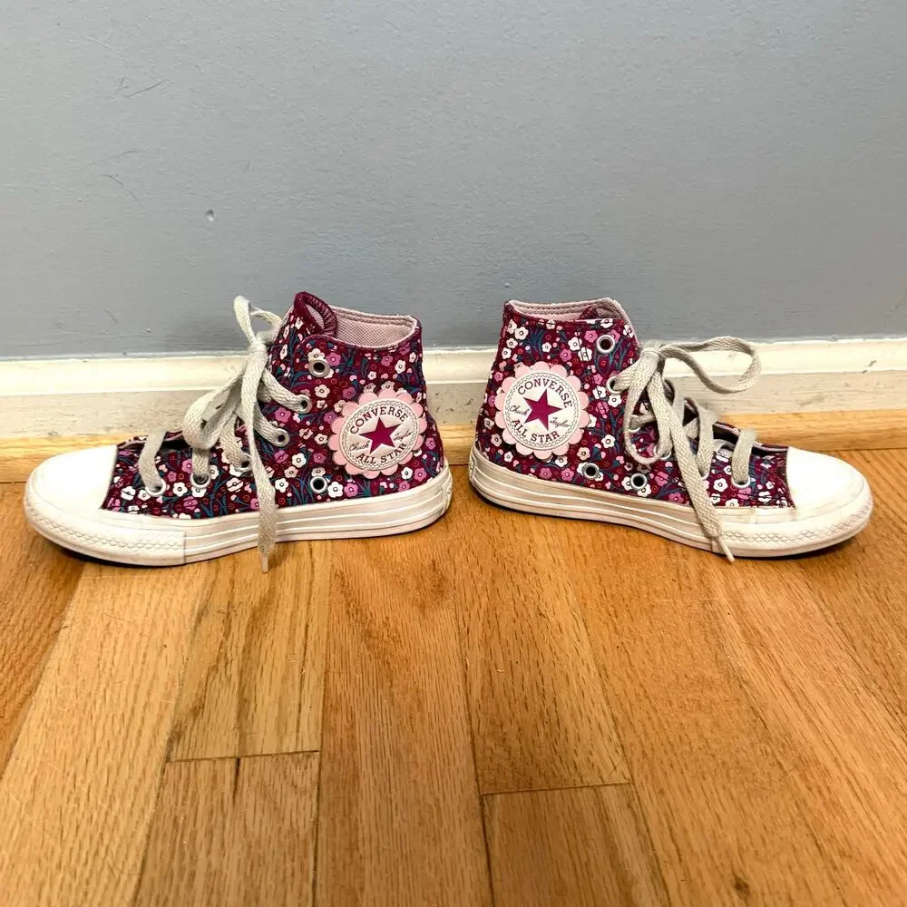 Converse Pink Floral All Star High Top Sneakers Kids Size 11